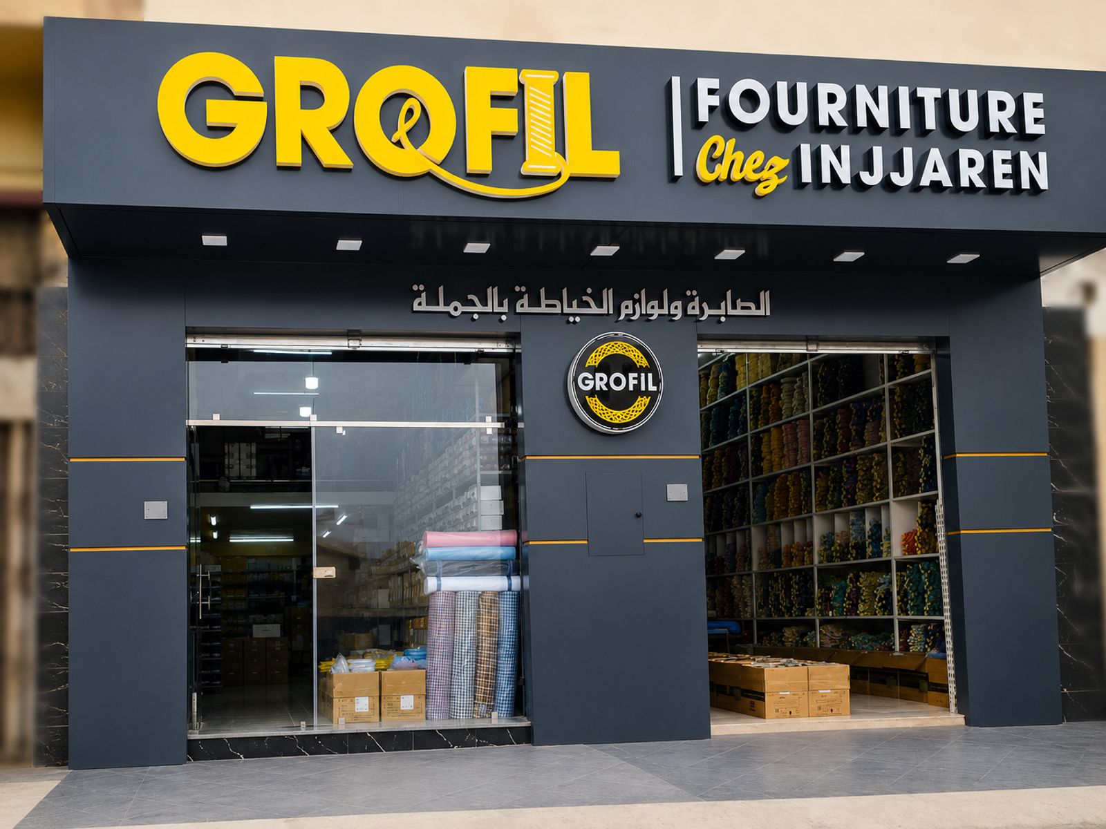 واجهة GROFIL — الجملة ولوازم الخياطة، ساحة أسايس